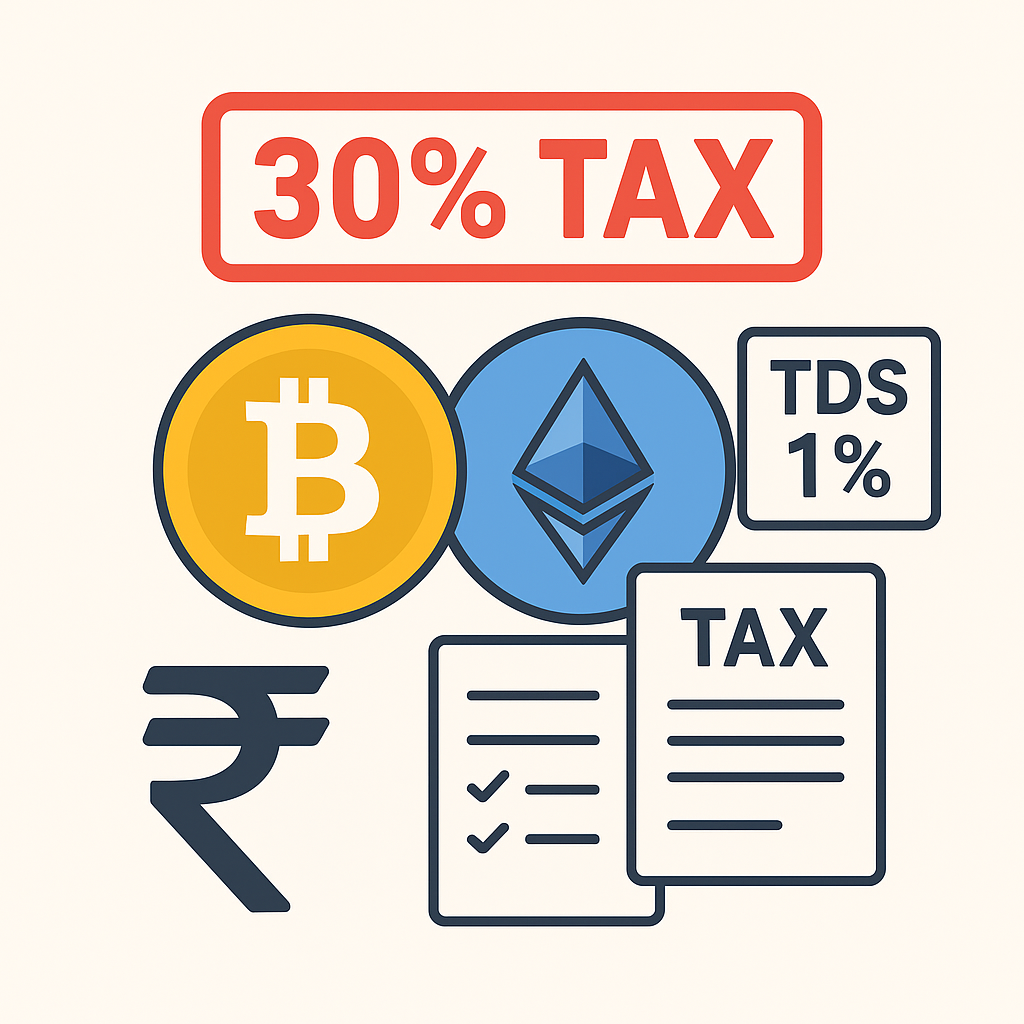 crypto taxation in India and  30% tax and 1% tds in india