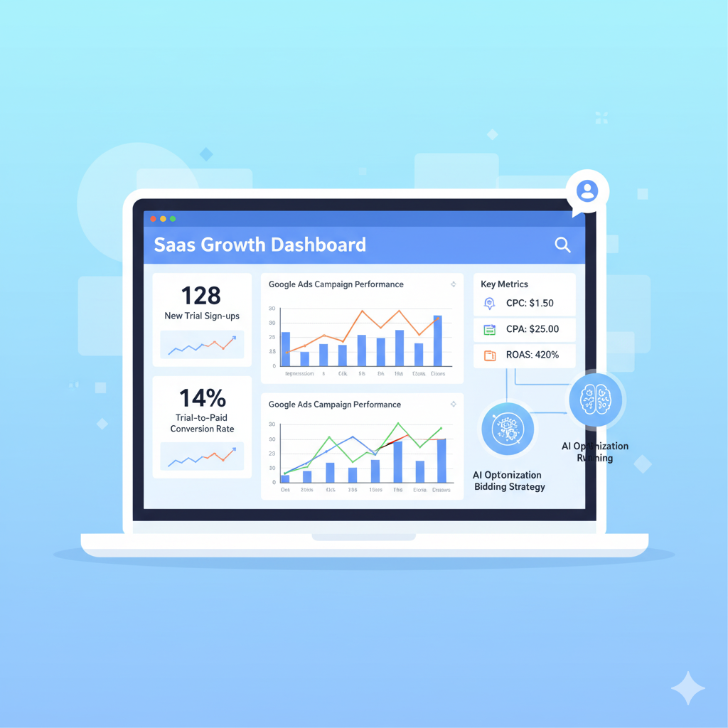 SaaS Google Ads bidding strategy with trial sign-ups, conversion tracking, and Target CPA optimization for subscription businesses."