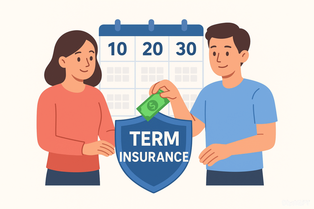 oung couple choosing term insurance with limited coverage period and financial protection
