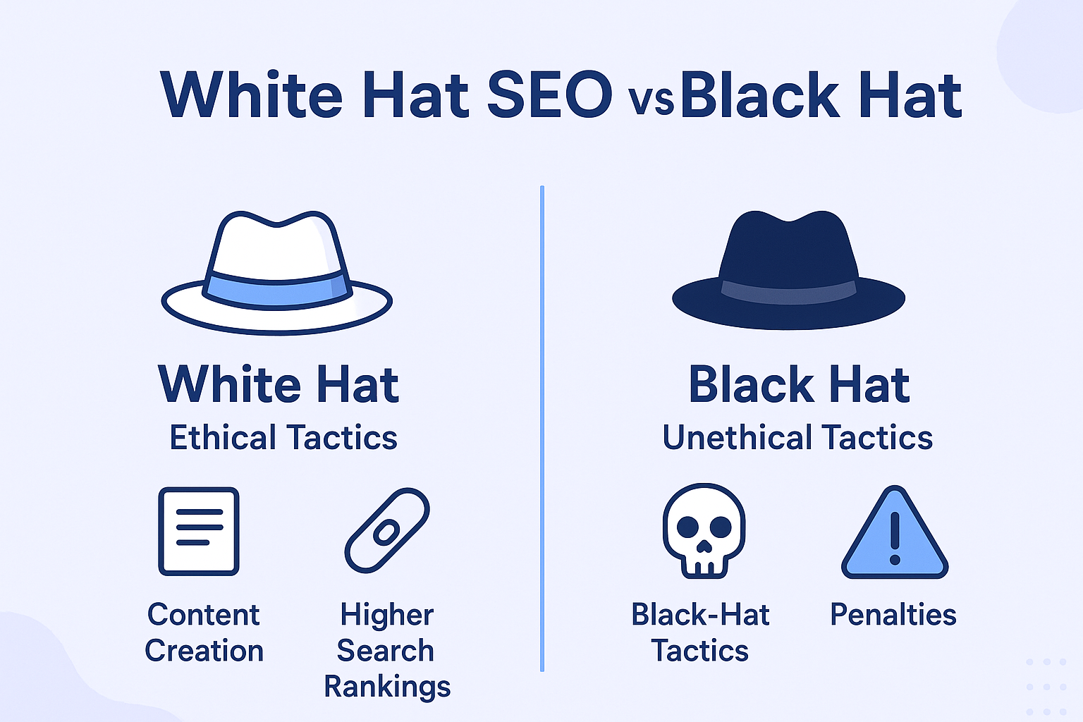 types of seo strategies, white hat vs black hat seo