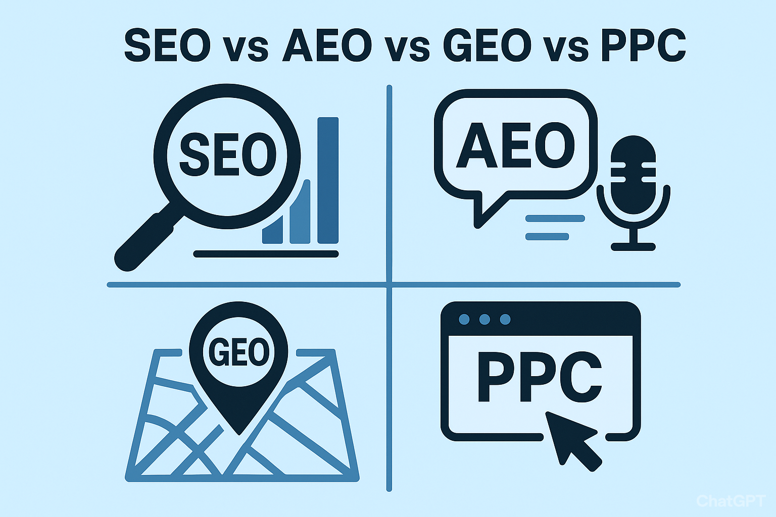 seo vs aeo vs geo vs ppc